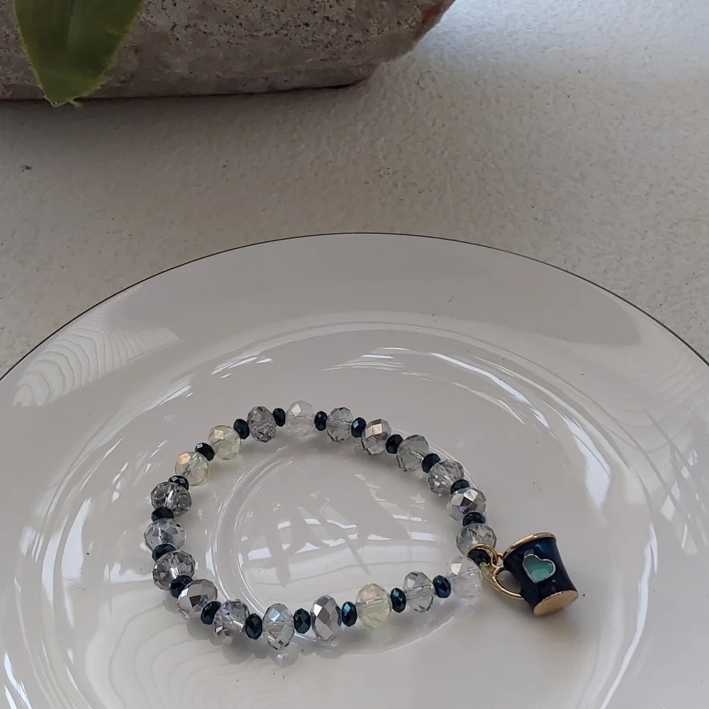 Blue and Silver Beaded Bracelet with Charm - Picture 6 of 6